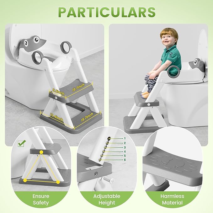 COOSEYA Frog Toilet Seat, Potty Training Toilet Seat for Toddler, Upgrade Potty Training 2 in 1 Toddler Toilet Seat for Boys Girls,Waterproof Soft Mat Non-slip Step Stool