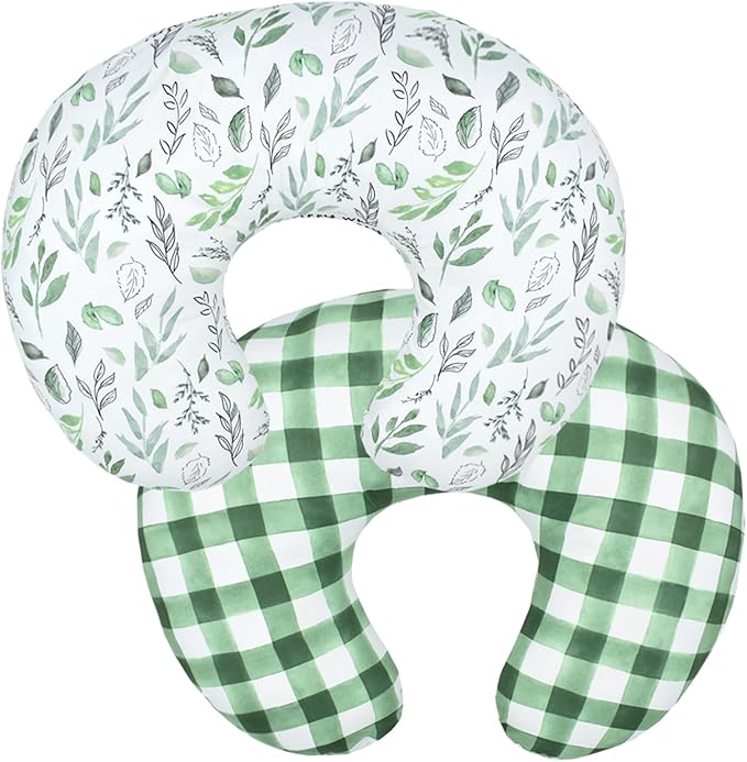Winmany Baby Nursing Pillow Cover Infant Removable Breastfeeding Pillow Cover Cute Pattern Newborn Nursing Pillowcase Slipcovers Cushion Cover for Girls Boys 22.5 x 18 (Green Leaves)