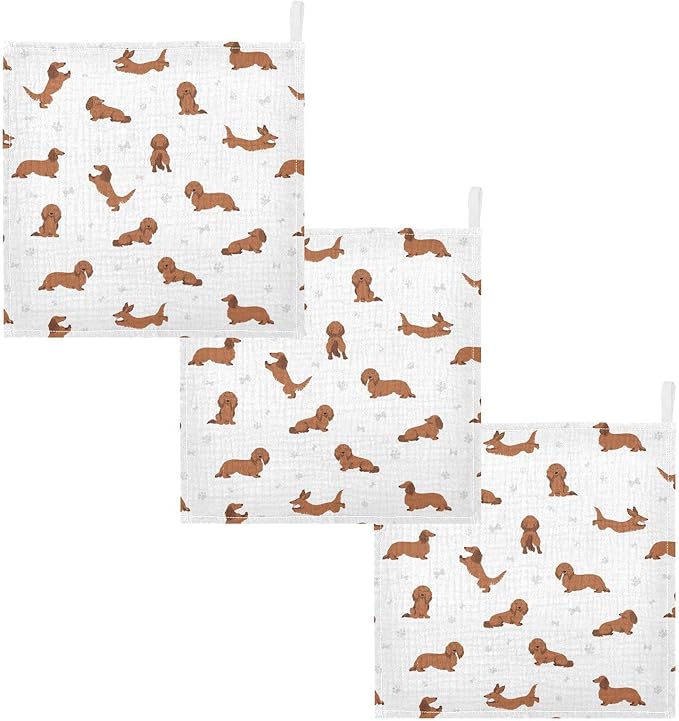 vvfelixl Baby Cotton Washcloths Dachshund Long Haired Infants Bath Towel for Unisex Face Towels for Newborn, Natural Baby Wipes Delicate Skin, 11.8 X 11.8 inch, one sizex5