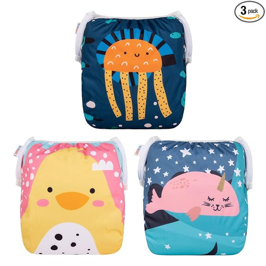 ALVABABY Large Cloth Swim Diaper 3pcs Baby/Toddler/Infant Snap Reusable Adjustable Swimming Diaper Baby Boy and Girl 3ZSWY28