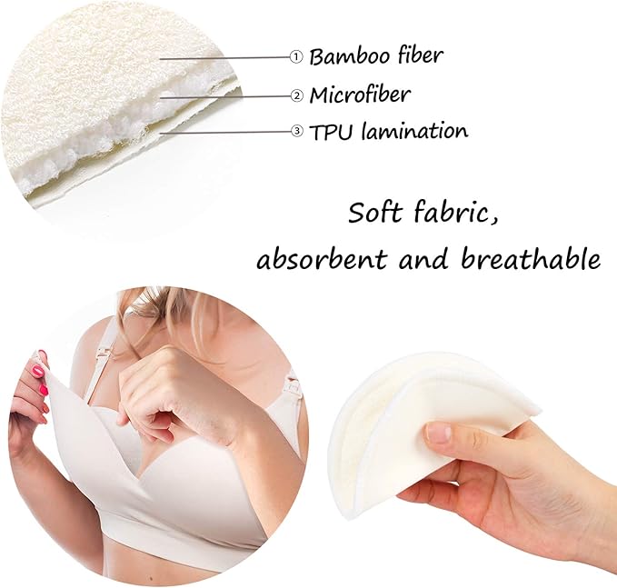 PHOGARY 14PCS Washable Nursing Pads, Reusable Organic Bamboo Breast Pads with Laundry Bag and Storage Bag - Soft, Absorbent, Hypoallergenic, Eco Pads for Breastfeeding