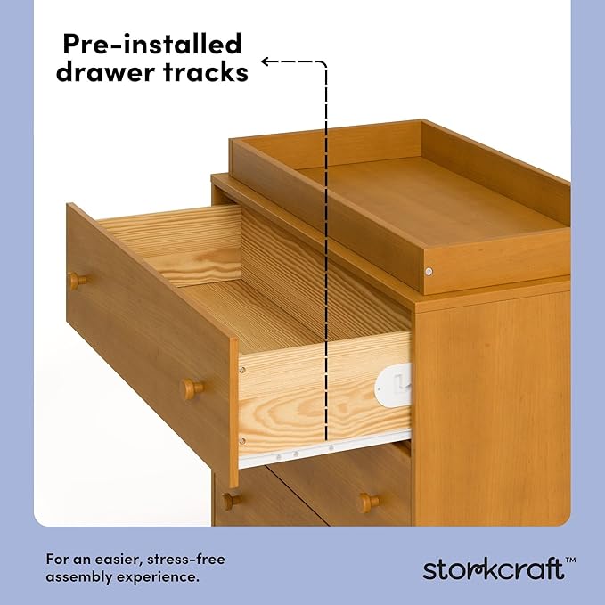 Storkcraft Texas 3 Drawer Chest with Removable Changing Table Topper (Almond) – GREENGUARD Gold Certified Baby Dresser, Interlocking Drawer System for Nursery & Kids’ Bedroom Dresser