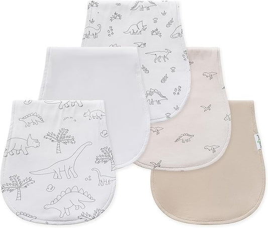 Little Tots Baby Burp Cloths, 100% Cotton, Absorbent & Soft Burping Cloths for Newborns and Babies, Unisex Baby Towel Set, 5 Pack (Dinosaurs)