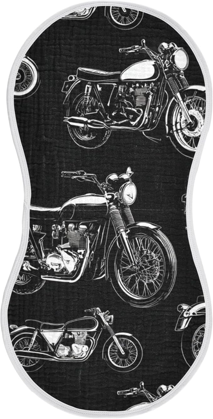 Black White Motorcycles Burp Cloths Baby Boys Girls Absorbent Soft Cotton Burping Cloths Rags, 1 Pack