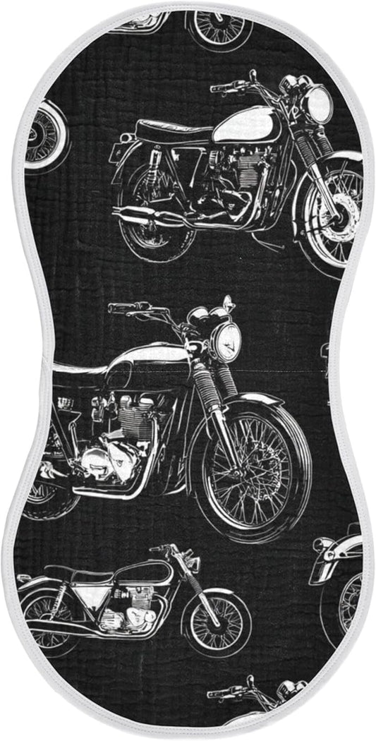Black White Motorcycles Burp Cloths Baby Boys Girls Absorbent Soft Cotton Burping Cloths Rags, 1 Pack