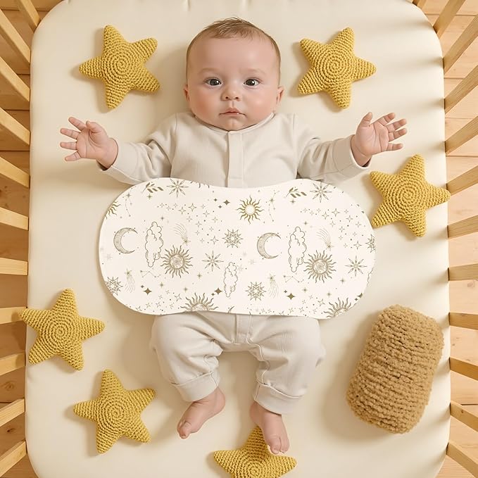 4 Pack Baby Burp Cloths, Soft Muslin Cotton Boho Star Moon Print Burp Cloths, Super Absorbent Washcloths Infants Burping Cloth Set for Newborns Baby Boy Girl Essentials