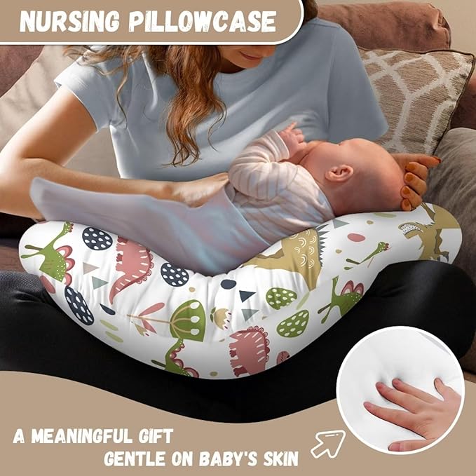 Dinosaur Baby Nursing Pillow Cover Breastfeeding Pillow Cover Boys Girl Dinosaur Nursing Pillow Case for Newborn, Soft Fabric Fits Snug On Infant
