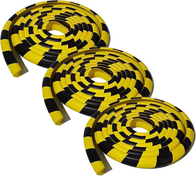 Wall Edge Corner Guards, 196.9in/5m Yellow Black Safety Bumpers, Self-Adhesive Foam Protector Padding, Warehouse Racks, Shelves, Garage & Equipment Protection (3, Yellow+Black, 196.9in/5m)