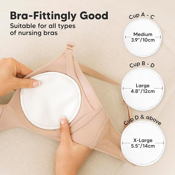 14-Pack Reusable Nursing Pads for Breastfeeding - Soft & Absorbent 4-Layers Washable Breast Pads for Leaking Milk, Viscose from Bamboo Breastfeeding Essentials, Nipple Covers (Soft White, XL5.5")