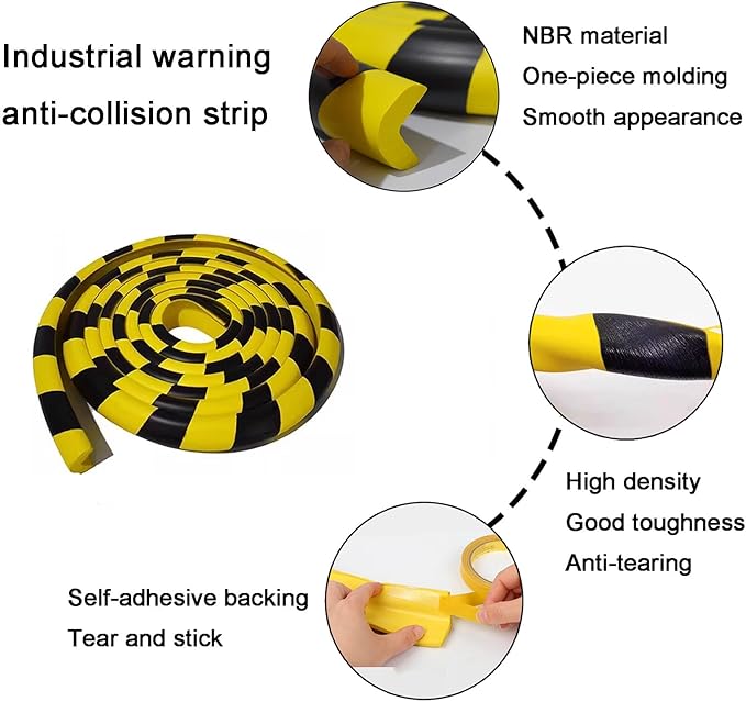 Wall Edge Corner Guards, 196.9in/5m Yellow Black Safety Bumpers, Self-Adhesive Foam Protector Padding, Warehouse Racks, Shelves, Garage & Equipment Protection (5, Yellow+Black, 196.9in/5m)