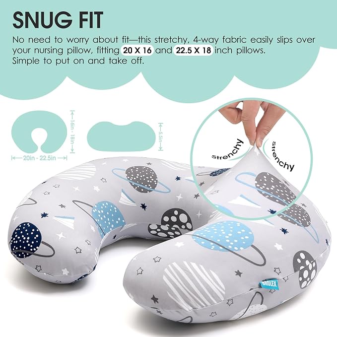BROLEX Baby Nursing Pillow Covers: 2-Pack Soft Slipcovers for Breastfeeding Pillows - Comfortable Fabric, Fits Standard Nursing Pillows for Boys & Girls -Space Planet