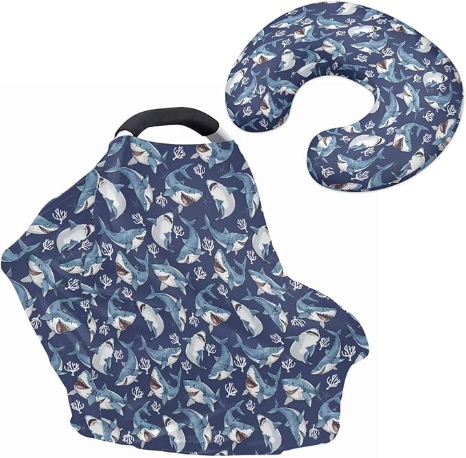 Sharks Basket Covers & Nursing Pillow Cover for Baby Newborn Registry & Shower Gift for Boys Girls Breathable Washable Not Easy to Fade