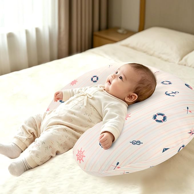 DILIMI Nursing Pillow Cover, Stretchy Removable Pillowcase for Breastfeeding Pillows, Ultra Soft Comfortable Slipcover for Baby Girl and Boy, Navigation Anchor