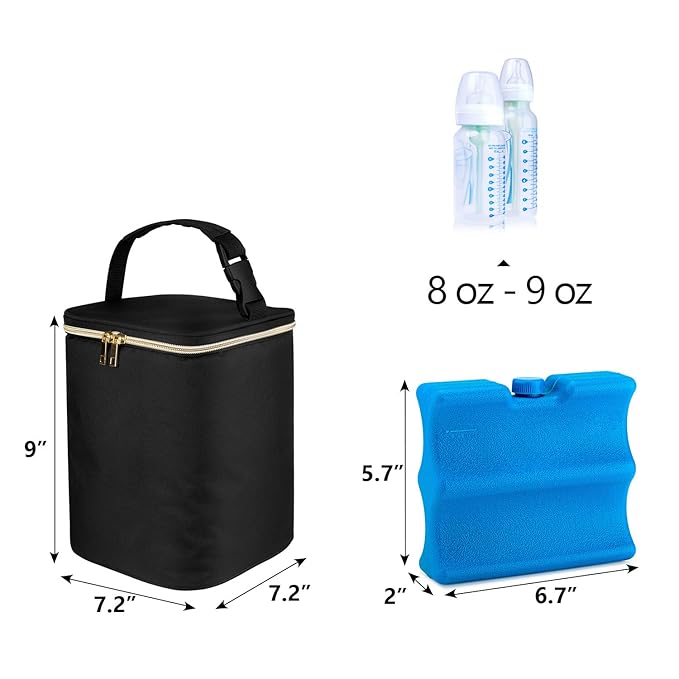 Teamoy Breastmilk Cooler Bag with Ice Pack, Baby Bottles Bag for up to 4 Large 9 Ounce Bottles and Ice Pack, Perfect for Working Mom Mother, Black