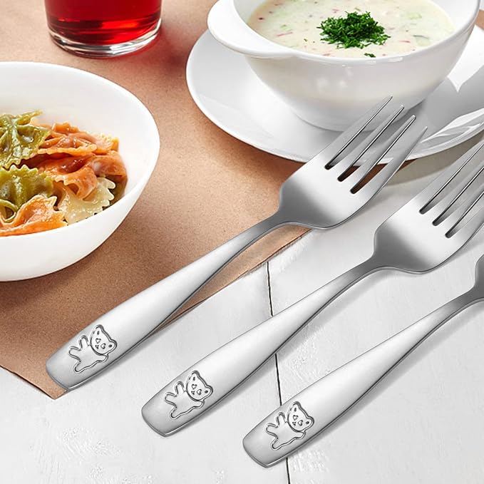Pimoys 9 Pieces Toddler Forks Kids Fork, Kids Silverware Stainless Steel Childrens Safe Flatware Metal Baby Utensils Set Small Forks for Self Feeding, Dishwasher Safe