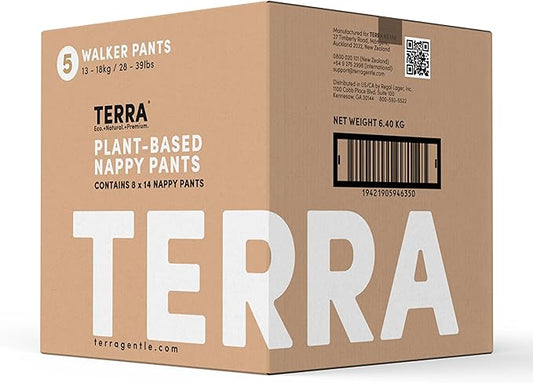 Terra Training Pants Size 5: 85% Plant Based Pull-Up Style Diapers, Ultra-Soft & Chemical-Free for Sensitive Skin, Superior Absorbency, Perfect Overnight Diapers, for Toddlers 28-39 Pounds, 112 Count