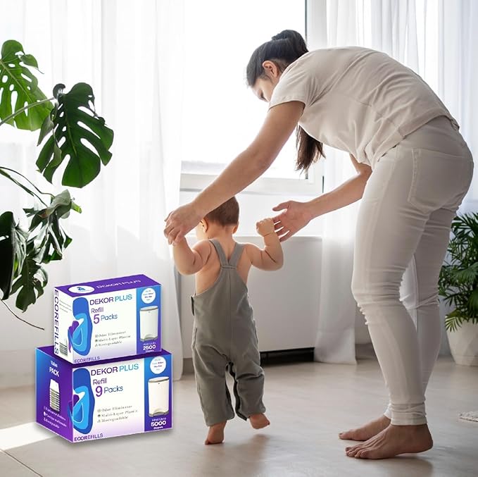 ECO-REFILLS Diaper Pail Refills - Fits Dekor PLUS Extra Thick, Powerful Odor Elimination & Fresh Powder Scent | Easy to Replace and Dispose of Diaper Bag 9 Count (Pack of 1)