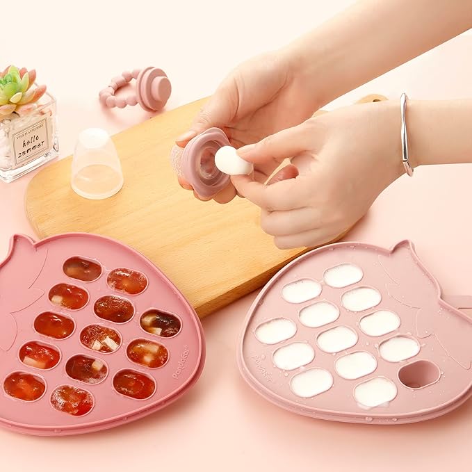 PandaEar 2 Pack Baby Breastmilk Popsicle Molds, Silicone Nibble Freezer Tray with Lid, Baby Fruit Food Feeder Teether Tray, 13 x 0.17 oz Baby Food Storage Container for Homemade Baby Food