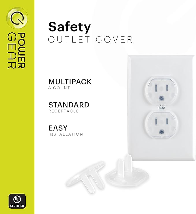 Power Gear Child Safety Electrical Outlet Covers, Tamper‑Resistant Plug Protectors for Standard Wall Outlets, Baby‑Proof & Child‑Proof Safety Caps, Clear, 60 Pack, 54615
