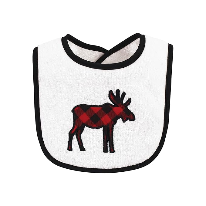 Hudson Baby Unisex Baby Cotton Terry Drooler Bibs with Fiber Filling, Boy Moose Bear, One Size (Pack of 2)