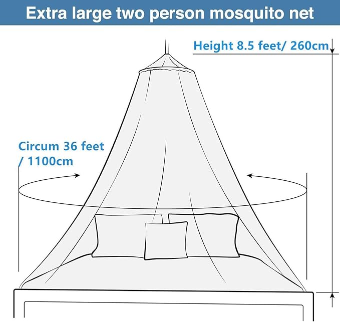 Mosquito Net Canopy Hanging Circular Curtain Netting for Single to King Size - Quick Easy Installation, Protects Baby Crib, Kid & Girls Bed