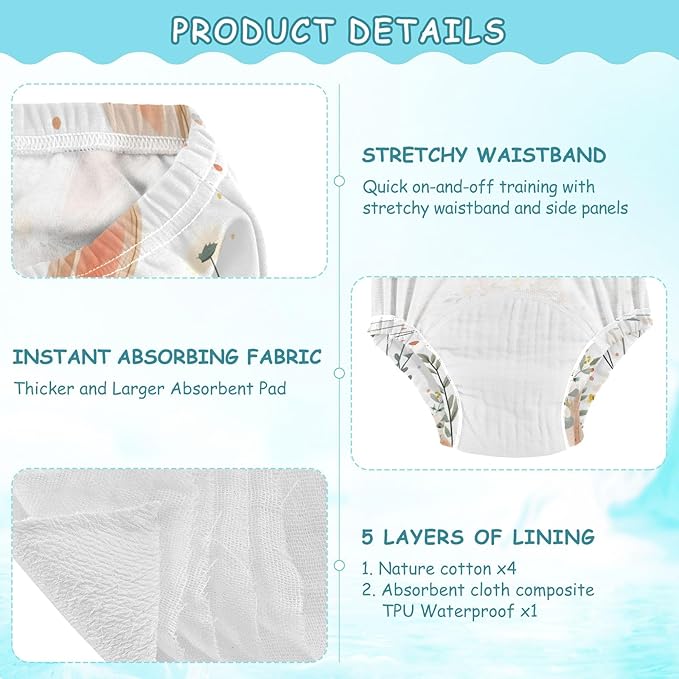 Bolaz Toddler Training Pants, Hand Drawn Little Bunny Daisy Cotton Potty Training Underwear for Baby Boy Girl 3-Pack