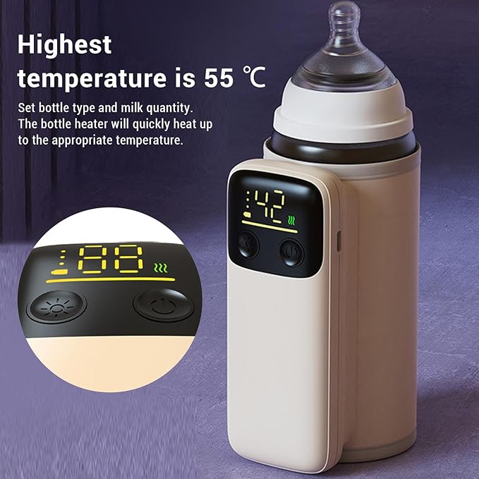 Multi Functional Bottle Warmer Fast Heating 2-5min 48H Keep Warm,Portable Battery Powered 6000mAh Built-in,Accurate Temp Control Safe Materials Nightlight