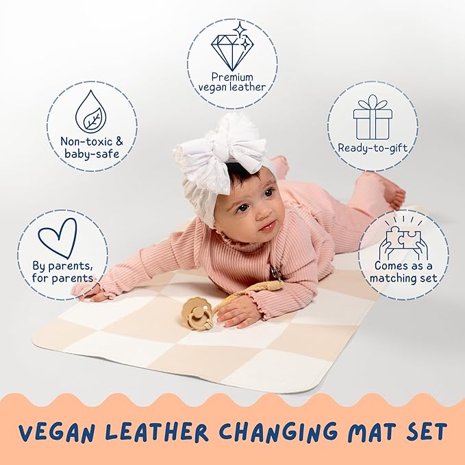 Portable Changing Mat with Reusable Waterproof Wet Bag, (16 x 30 Inches) Baby Changing Mat, Non-Toxic Changing Pad Portable Folds and Wipes Clean, Baby Changing Pad Travel (Checkered)