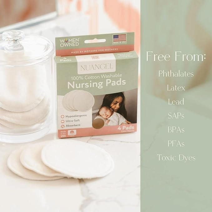 NuAngel 100% Cotton Washable Nursing Pads for Breastfeeding, Reusable & Breathable Leak Protection – 8 Pack (Natural)