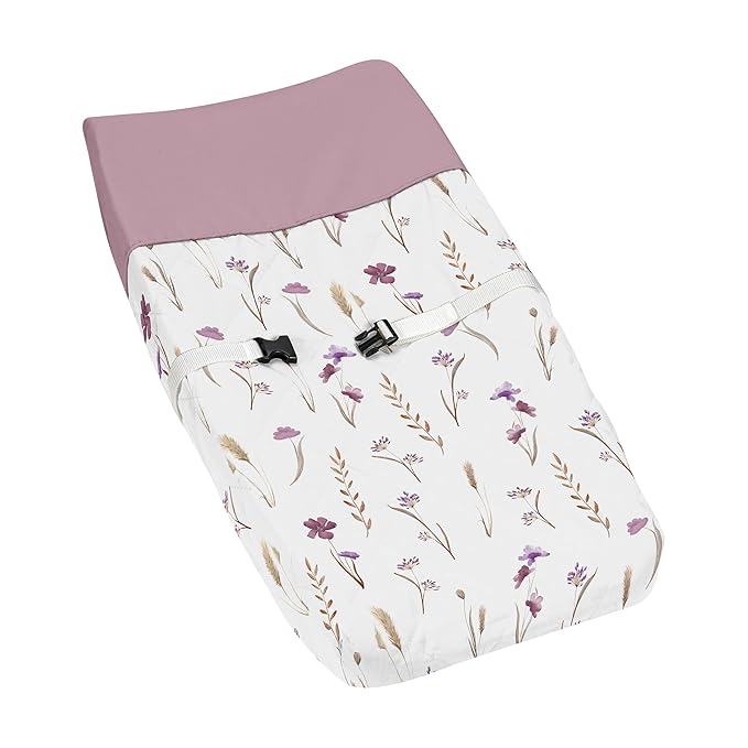 Sweet Jojo Designs Boho Floral Garden Flower Girl Baby Changing Pad Cover Infant Newborn Diaper Table Change Mat Sheet Purple Watercolor Bohemian Farmhouse Wildflower Vintage Shabby Chic Wheat Nature