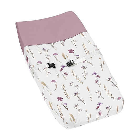 Sweet Jojo Designs Boho Floral Garden Flower Girl Baby Changing Pad Cover Infant Newborn Diaper Table Change Mat Sheet Purple Watercolor Bohemian Farmhouse Wildflower Vintage Shabby Chic Wheat Nature