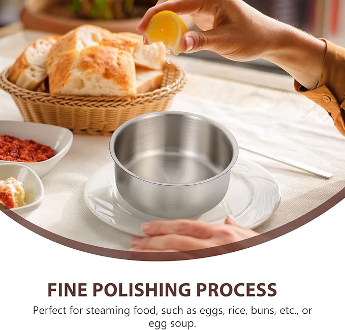 Cabilock Stainless Steel Baby Food Bowl with Lid 4.72 Inch Portable Steamed Egg Soup Container Supplementary Feeding Bowl for Home Cooking Picnic Camping