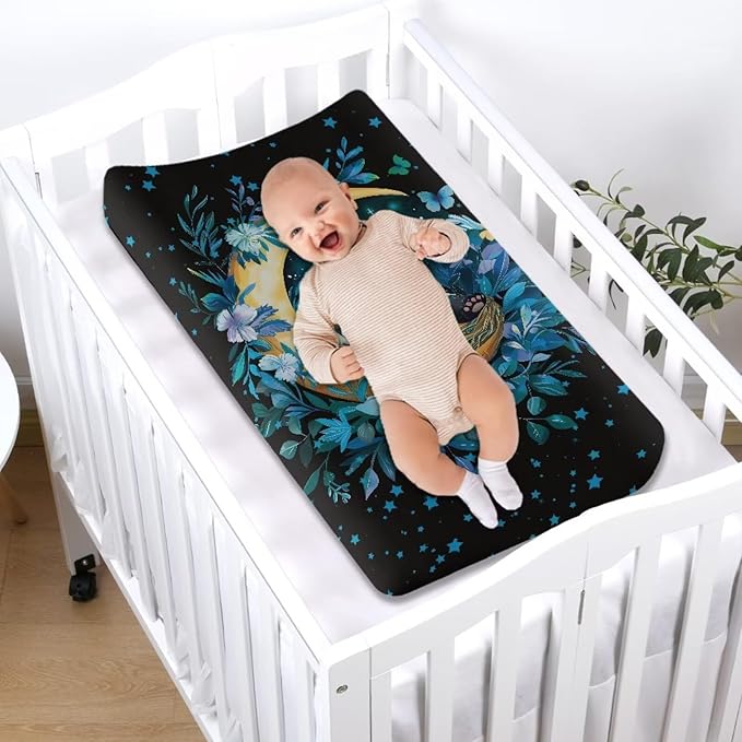 Moon Panda Flowers Changing Pad Covers Breathable Baby Diaper Change Pads Cover, Soft Changing Sheet for Newborn Unisex Babies