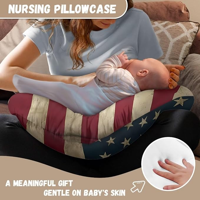 American Flag Baby Nursing Pillow Cover Neutral Breathable Pillow Cover for Infant Snug, Removable Soft Breastfeeding Pillow Slipcover with Hidden Zipper
