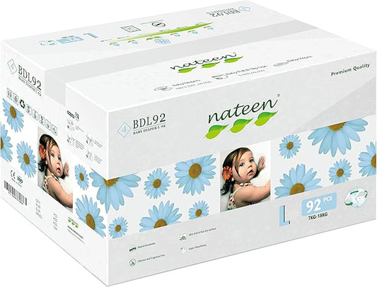 Nateen Premium Baby Diapers, Overnight Use Disposable Diapers for Sensitive Skin, Ultra Thin Diapers with Comfortable Fit. Size 4 (Large), 92, Count.