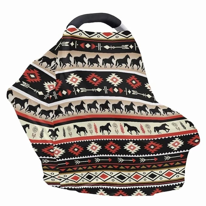 Coldinair Tribal Horse Aztec Baby Car Seat Cover,Soft Breathable Nursing Cover,Multi-use Baby Stroller and Carseat Cover,Breastfeeding Covers