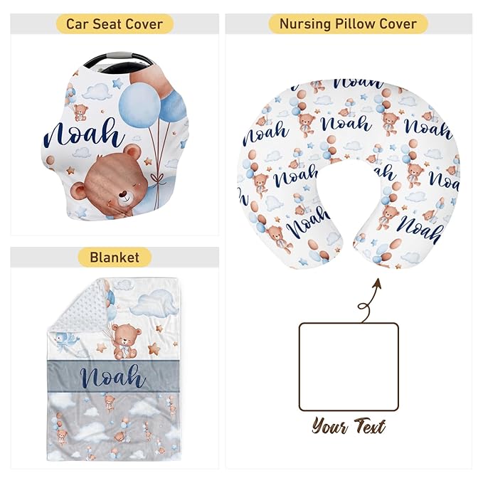 Dyoart Custom Baby Nursing Pillow Cover for Nursing, Bear Theme Removable Nursing Covers for Breastfeeding Pillows, Ultra Soft Comfortable Slipcover for Newborn Baby Boys and Girls