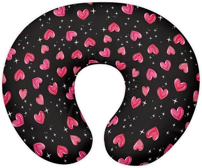 Soft and Comfy Nursing Pillow Cover for Boys and Girls,Reversible U-Shaped Nursing Pillow Cover: Dual-Sided Comfort for Breastfeeding and Bottle Feeding Heart Pattern(Cover Only)