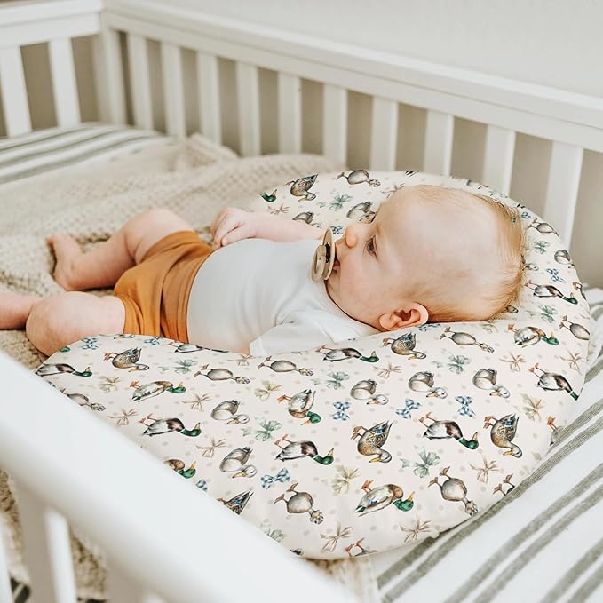 Vintage Duck Bows Floral Baby Nursing Pillow Covers for Boy Girl Green Mallard Ducks Nursing Slipcovers for Breastfeeding Pillows Hunting Duck Bird Soft Stretchy Removable Covers for Newborn Infant