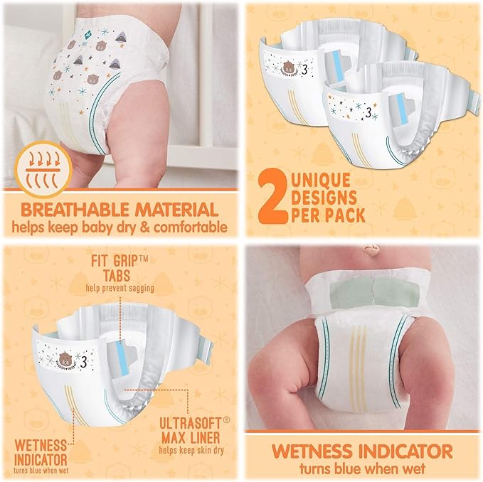 HAO M Mark Premium Baby Diapers - Size 3 (16-28 lbs) 234 Count W/Moist Towelettes