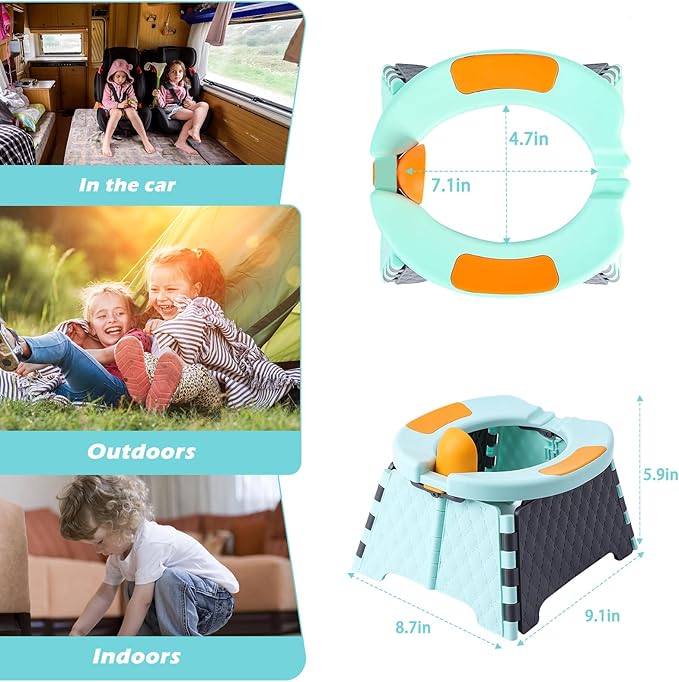 Travel Potty for Toddlers, Portable Potty Chair with Bag & 30 Pouches - Kids Toilet for Car, Camping, Indoor Outdoor - Splash-Proof Design, Easy Clean Training Seat (Blue)
