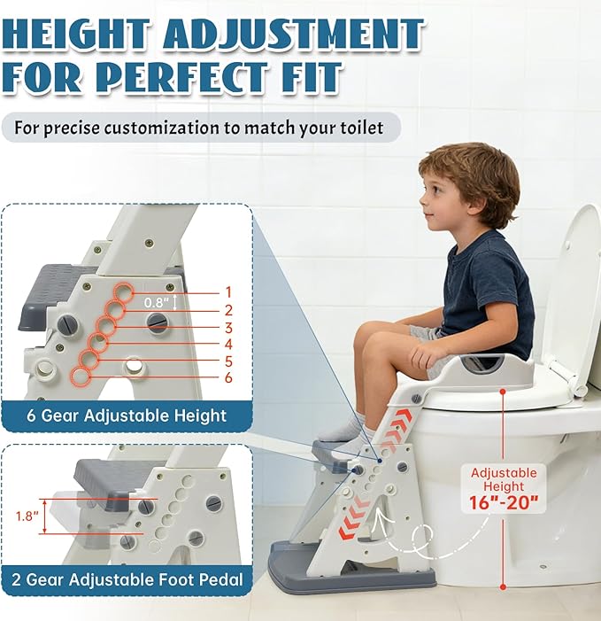 Potty Training Toilet Seat, Stable Potty Training Seat with Step Stool, 2 in 1 Toddler Toilet Seat with Steps for Kids Boys Girls, Toddler Potty Seat with Ladder, Splash Guard, Anti-Slip Pads (Gray)