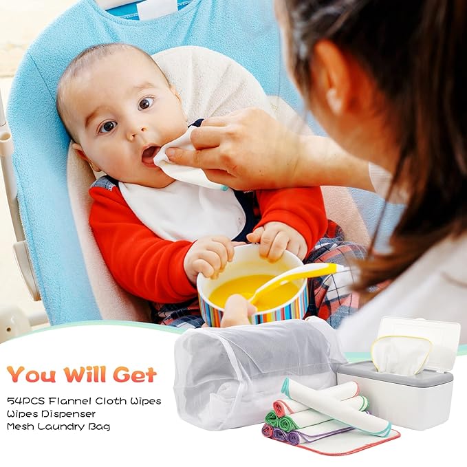 108 Packs Flannel Cloth Baby Wipes with Dispenser, Reusable Natural Skin-friendly Baby Wipes, Body Face Hand Washcloth Essential for Cloth Diapers 8x8 inch