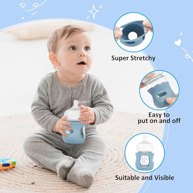 MINMUNJIU 3 Pack Silicone Sleeves for Philips Avent Natural Glass Baby Bottles, Anti Breakage Baby Bottle Holder for Baby Boys, Compatible with Philips Avent Glass Natural Baby Bottle, 4oz