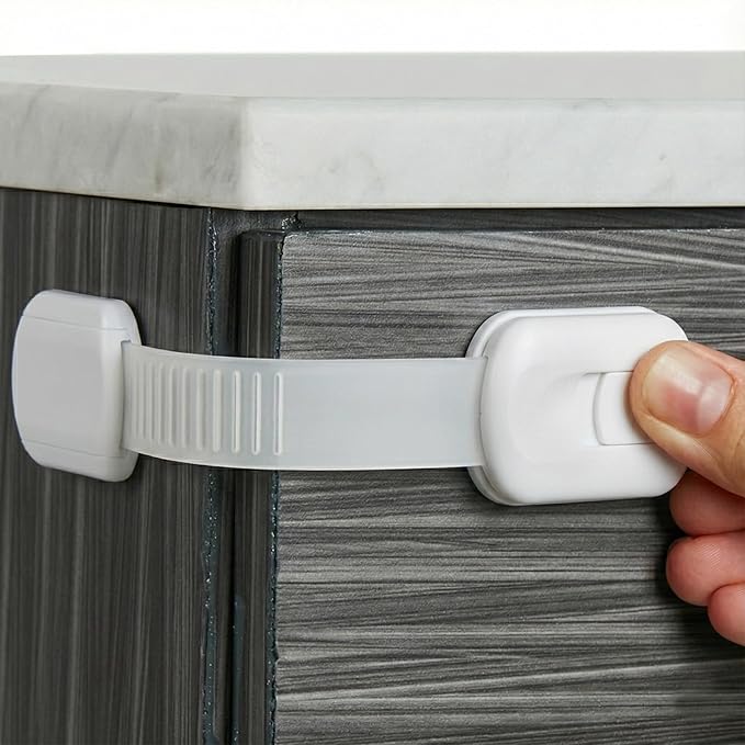 Child Safety Strap Locks (6 Pack) Baby Locks for Cabinets and Drawers, Toilet, Fridge & More. 3M Adhesive Pads. Easy Installation, No Drilling Required, White