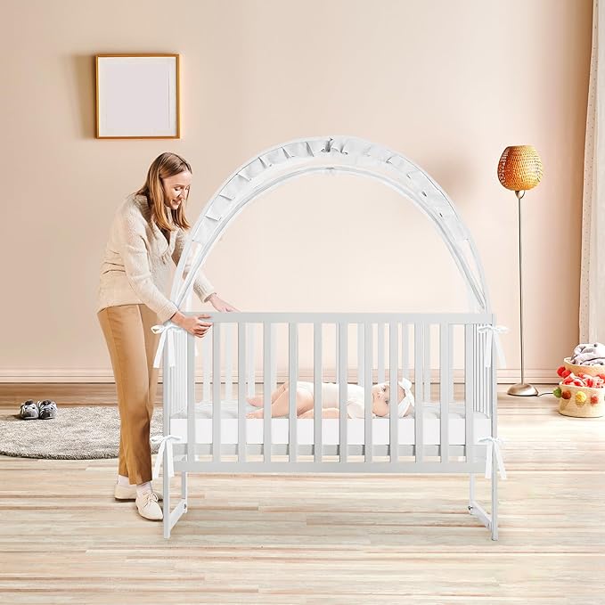 Crib Tent to Keep Baby from Climbing Out, Crib Net to Keep Baby in - Mesh Climbing Prevention, Pop Up Tent with Two-Way Self-Locking Metal Zipper (White, Large)