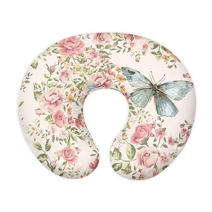 Flower Butterfly Super Soft Breast Feeding Pillows, Nursing Pillow Cover with Hidden Zipper, Safe Newborn Washable and Stretchy Pillow Cover for Baby, 2 Packs