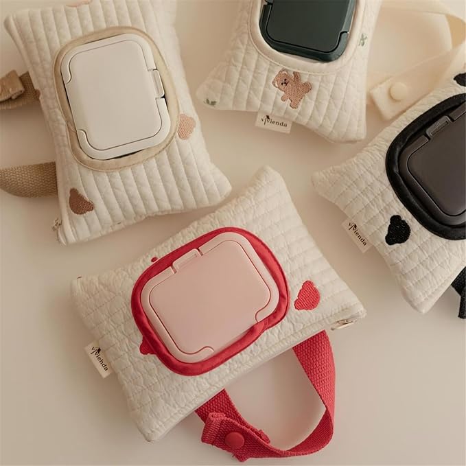 Practical Wet Wipe Storage Bag with Embroidery Designings Stylish Bear Embroidery Wet Wipe Pouches for Travel