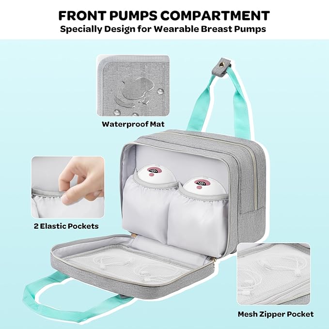 Wearable Breast Pump Bag with Cooler Compartment Compatible with Momcozy M5/S12 Pro, Elvie & Medela Pump in Style, Carrying Case with a Ice Pack & Waterproof Mat for Breast Pump and Accessories,Gray
