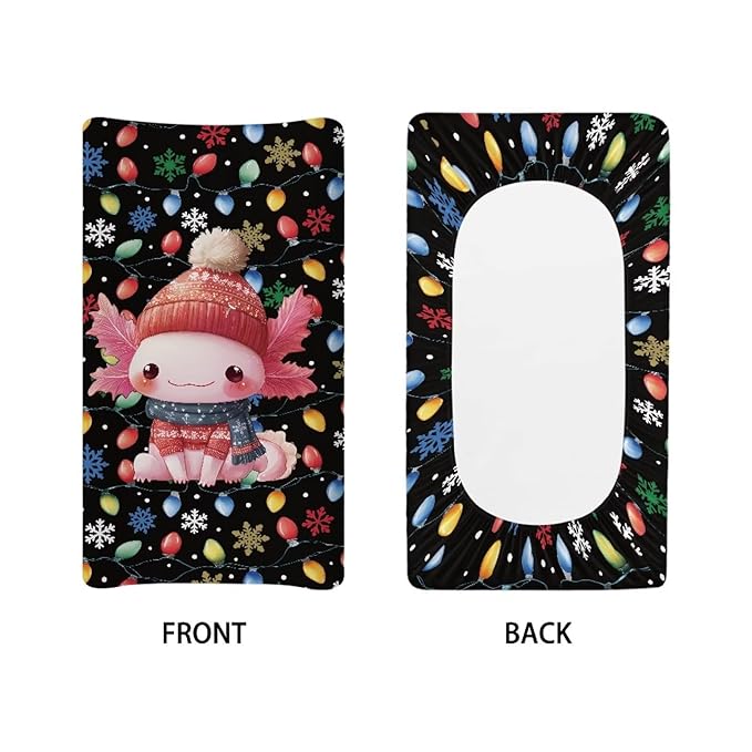 Christmas Changing Pad Cover for Baby Boys Girls, Axolotl Diaper Changing Table Covers Black Changing Table Sheets Fit Most 32''x16'' Baby Changing Pads Nursery Decor